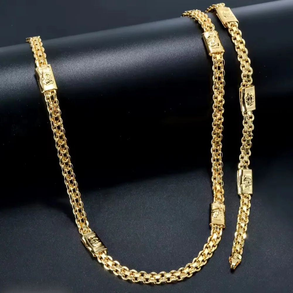 18K Italy Gold Plated Chain Necklace and Bracelet Set 750 ITALY